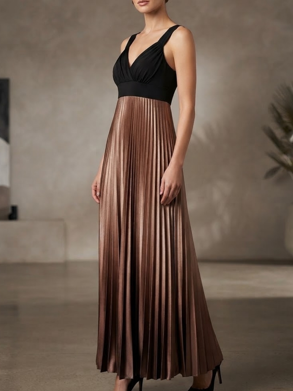 Betsy & Adam Pleated Color Block Maxi Dress
